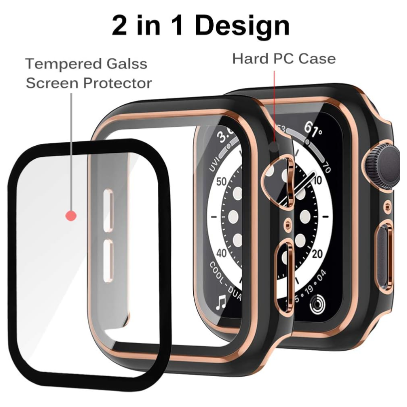 Case + Szkło Hartowane do Apple Watch Czarne / Złote - Foxyband